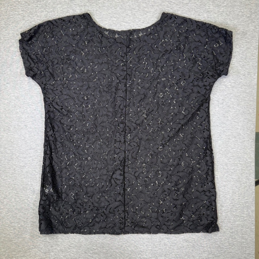 Heimish USA Womens Black Floral Lace Short Sleeve Top Blouse Large ST1255-20